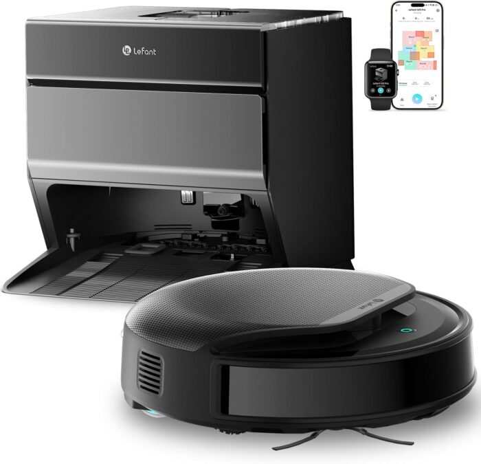 Lefant M5 Pro Robot Vacuum and Mop Cleaner, Auto All-In-One Station,18000Pa Suction, 75°C Self-Cleaning Roller Mop, dToF Laser Mapping & PSD 2.0 Obstacle Avoidance, Alexa/App, for Hard Floors Pet Hair