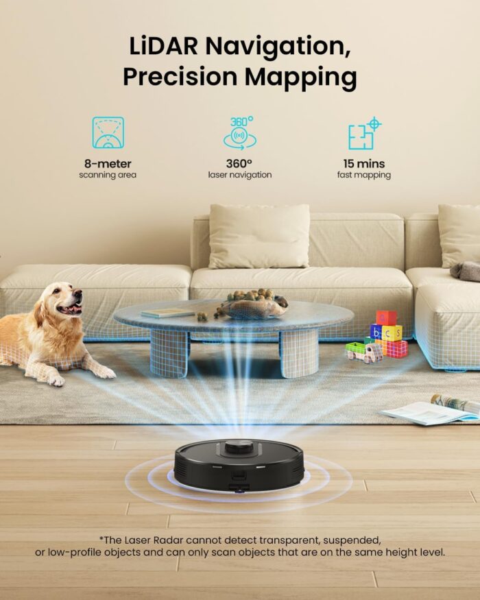 Vexilar Self-Emptying Robot Vacuum Cleaner with Mop, Laser Navigation, Up to 60 Days of Hands-Free Cleaning, 180 Mins Runtime, Strong 8000Pa Suction Robot Vacuum to Clean Floors, Carpets, and Pet Hair
