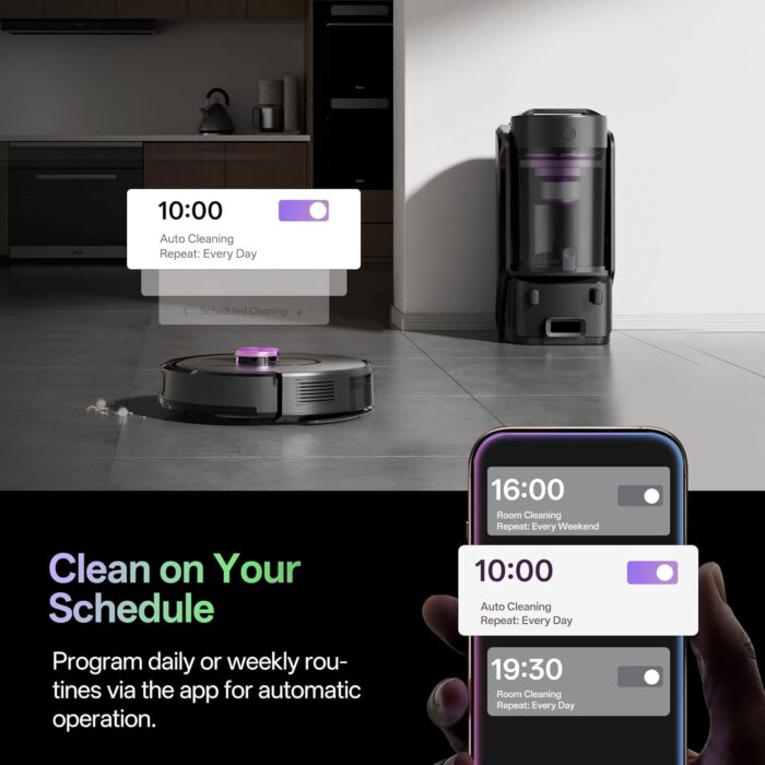 Vexilar W15 Robot Vacuum and Mop with Multi-Cyclone Bagless Self Emptying Docking Station, 10000Pa Suction, LiDAR Navigation, 5 Maps, 180Min Runtime, Robotic Vacuum for Pet Hair, Carpet and Hard Floor