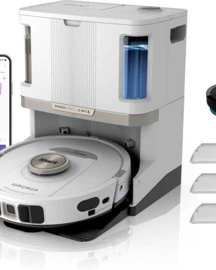 Shark PowerDetect Robot Vacuum and Mop with 60-Day Self-emptying and Cleaning Base - 3D LiDAR Navigation - Wi-Fi / App - 3 Anti-microb Pads, 1 Odour Cartridge and 2 Brushes Incl. - White
