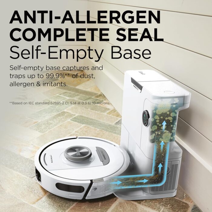 Shark PowerDetect Robot Vacuum with 60-Day Self-emptying Base - For Carpets, Hard Floors and Pet Hair - 3D LiDAR Navigation - Wi-Fi / App - Odour Cartridge and 2 Brushes Incl. - White