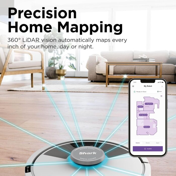 Shark Matrix Plus 2-in-1 Robot Vacuum and Mop with Self-charging Base - Deep-cleans Carpets, Hard Floors and Pet Hair - 3D LiDAR Navigation - Wi-Fi/App - 2 Pads and 2 Brushes incl. - Grey