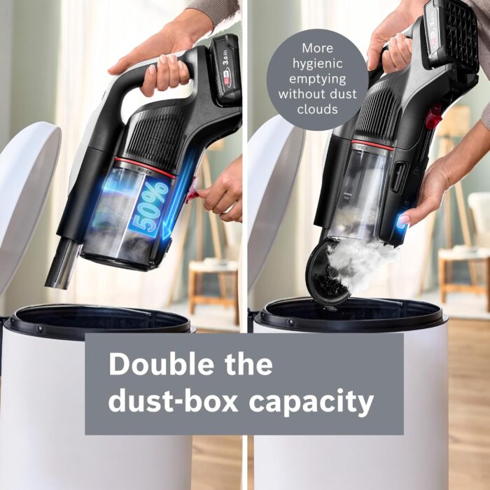 Bosch Unlimited 9 Cordless Vacuum Cleaner, 60-Minute Runtime, 3.0 Ah Battery Pack, MicroClean Technology, Easy Empty Dust Box, LED Lights, White, BBS931WGB