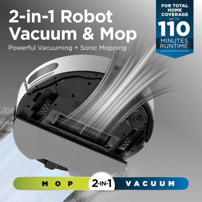 Shark Matrix Plus 2-in-1 Robot Vacuum and Mop with Self-charging Base - Deep-cleans Carpets, Hard Floors and Pet Hair - 3D LiDAR Navigation - Wi-Fi/App - 2 Pads and 2 Brushes incl. - Grey