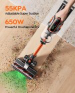 Cordless Vacuum Cleaner 50KPA/600W/65 Mins Cordless Stick Vacuum with Touch Screen, Anti-tangle&AUTO Mode,Wall Charging Powerful Handheld Vacuums for Home Carpet/Car/Pet Hair - Ideal for UK Homes
