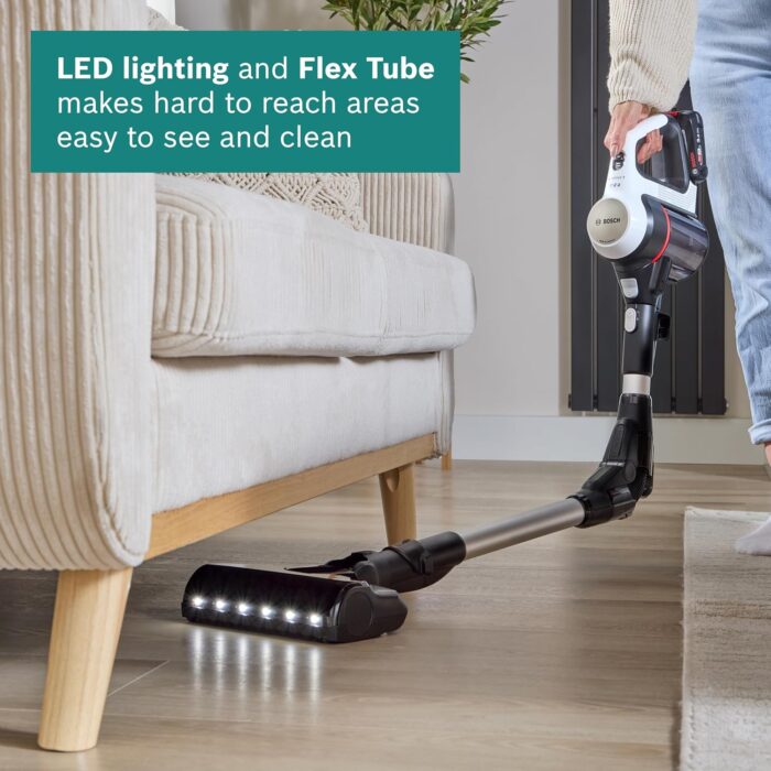 Bosch Unlimited 7 BCS712GB ProHome MultiUse Lightweight Cordless Vacuum Cleaner with Flex Tube, Quick Charger & Accessories, 2 Batteries 80 minutes runtime - White