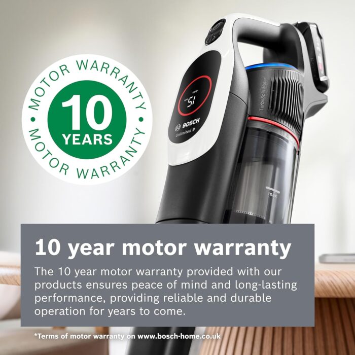 Bosch Unlimited 9 Cordless Vacuum Cleaner, 60-Minute Runtime, 3.0 Ah Battery Pack, MicroClean Technology, Easy Empty Dust Box, LED Lights, White, BBS931WGB