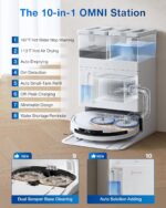 ECOVACS DEEBOT T50 PRO OMNI Robot Vacuum,Extend Side Brush and Mop, 15,000Pa, AIVI 3D 3.0, Auto Cleaning Solution Adding, 75℃ Hot Water Mop Washing, Hot Air-Drying, Ultra-thin 81mm, White