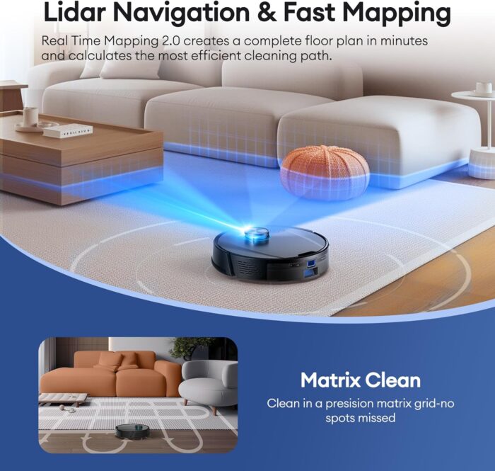Ultenic T20 Pro Self Emptying Robot Vacuum Cleaner with Mop 8000Pa, 180 Mins Runtime, LiDAR Navigation, Up to 10 Weeks of Hands Free Cleaning Robot Vacuum for Pet Hair, Carpet, All Floors