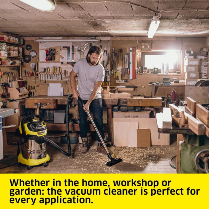 Kärcher Wet and Dry vacuum cleaner WD 6 P Premium, blower function, 1,300 W, stainless steel container: 30 l, suction hose: 2.2 m, extension hose, power outlet, drain screw, floor and crevice nozzle