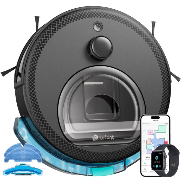 Lefant M3 Robot Vacuum Cleaner with Mop, Self-Emptying All-in-One Station, 12,000Pa Suction, dToF Laser Navigation, Dual-Spin Mops, 45°C Hot Water Auto-Wash & Air-Dry, Works on WiFi 2.4G & 5G