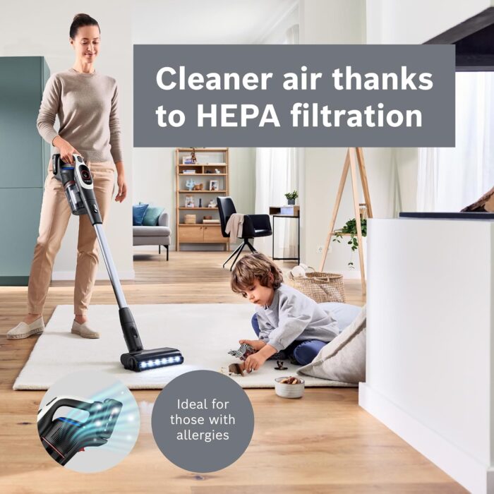 Bosch Unlimited 9 Cordless Vacuum Cleaner, 60-Minute Runtime, 3.0 Ah Battery Pack, MicroClean Technology, Easy Empty Dust Box, LED Lights, White, BBS931WGB