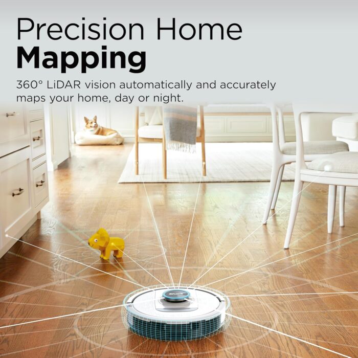 Shark PowerDetect Robot Vacuum with 60-Day Self-emptying Base - For Carpets, Hard Floors and Pet Hair - 3D LiDAR Navigation - Wi-Fi / App - Odour Cartridge and 2 Brushes Incl. - White