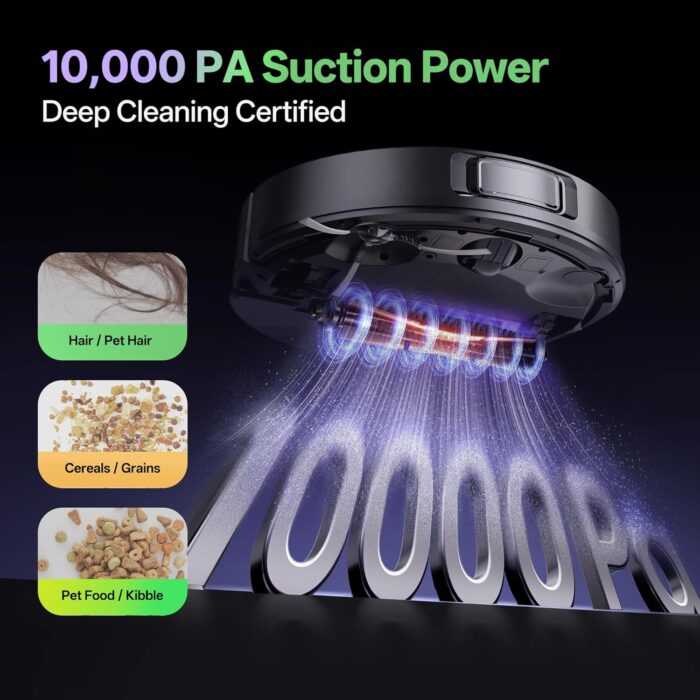 Vexilar W15 Robot Vacuum and Mop with Multi-Cyclone Bagless Self Emptying Docking Station, 10000Pa Suction, LiDAR Navigation, 5 Maps, 180Min Runtime, Robotic Vacuum for Pet Hair, Carpet and Hard Floor