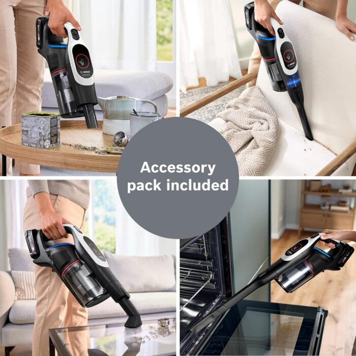 Bosch Unlimited 9 Cordless Vacuum Cleaner, 60-Minute Runtime, 3.0 Ah Battery Pack, MicroClean Technology, Easy Empty Dust Box, LED Lights, White, BBS931WGB