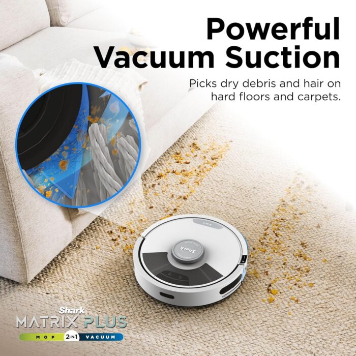 Shark Matrix Plus 2-in-1 Robot Vacuum and Mop with Self-charging Base - Deep-cleans Carpets, Hard Floors and Pet Hair - 3D LiDAR Navigation - Wi-Fi/App - 2 Pads and 2 Brushes incl. - Grey