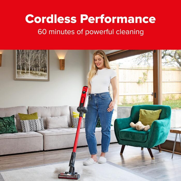 Henry Quick Cordless Stick Vacuum Cleaner, HEN.100, Up to 60 Mins Runtime, Dust-free Emptying, Powerful Cleaning, Interchangeable Battery, Lightweight, Red