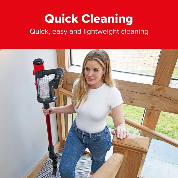 Henry Quick Cordless Stick Vacuum Cleaner, HEN.100, Up to 60 Mins Runtime, Dust-free Emptying, Powerful Cleaning, Interchangeable Battery, Lightweight, Red