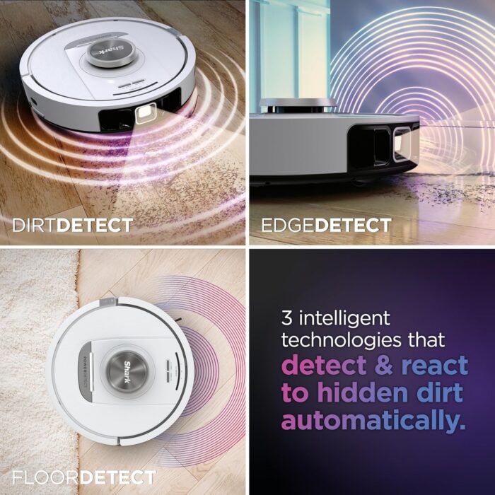 Shark PowerDetect Robot Vacuum with 60-Day Self-emptying Base - For Carpets, Hard Floors and Pet Hair - 3D LiDAR Navigation - Wi-Fi / App - Odour Cartridge and 2 Brushes Incl. - White